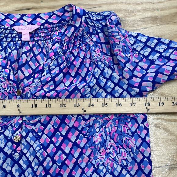 Lilly Pulitzer Elsa Silk Top in Pop Up Toe In Print Blue Pink Pineapple Sz XXS - Picture 10 of 12